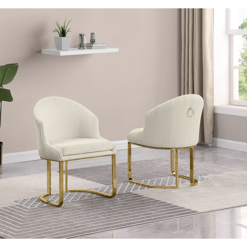 Best Quality Furniture Teddy Fabric Gold Chrome Dining Chairs (Set of 2) - N/A - Cream-Chairs