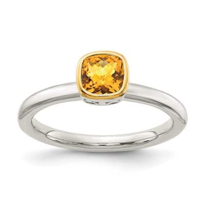 Curata 925 Sterling Silver With 14k Accent Citrine Ring
