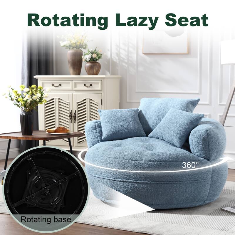 Boucle Upholstered Tufted Barrel Accent Living Room Chair With Toss Pillows
