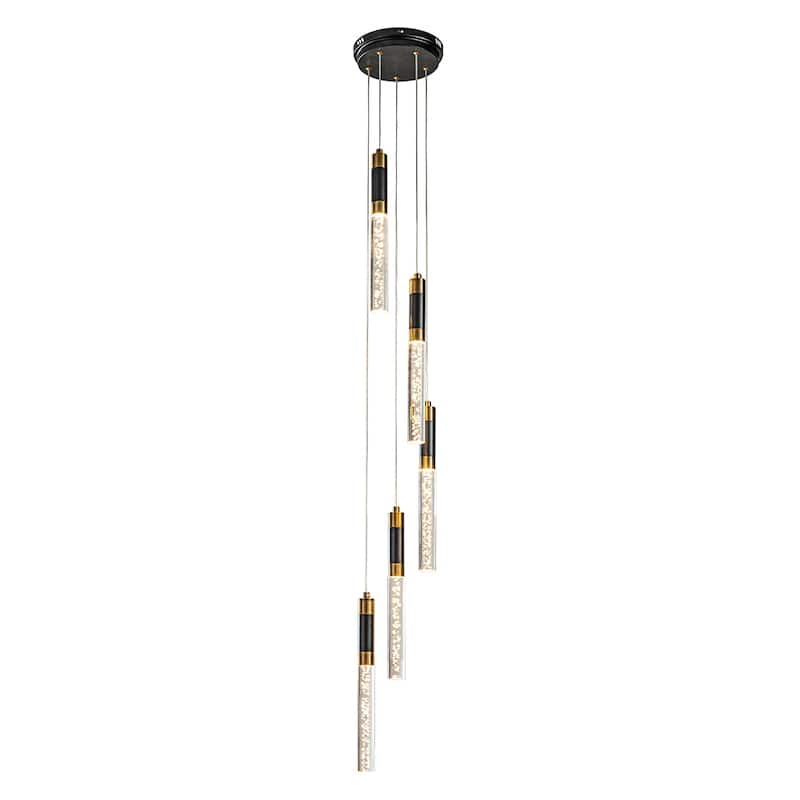 12'' Modern 5-Light Seeded Bubble Glass Cluster Integrated LED Staircase Chandelier Pendant Light In Matte Black - W12'' - W12'' - Brass/Matte Black