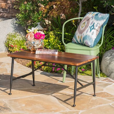 Industrial Acacia Wood Coffee Table with Iron Frame, 35.5" L - Antique Finish