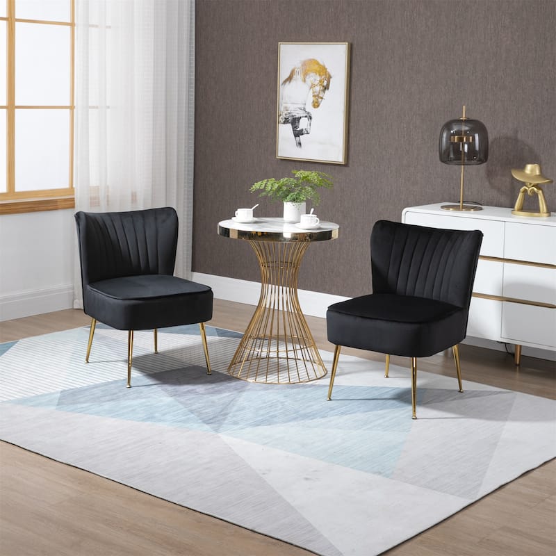 Velvet Upholstered Accent Side Chairs(Set of 2) - Black
