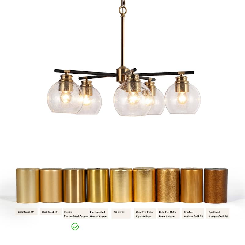 Modern 5-Light Black Gold Chandelier Seeded Glass Pendant Lights for Dining Room