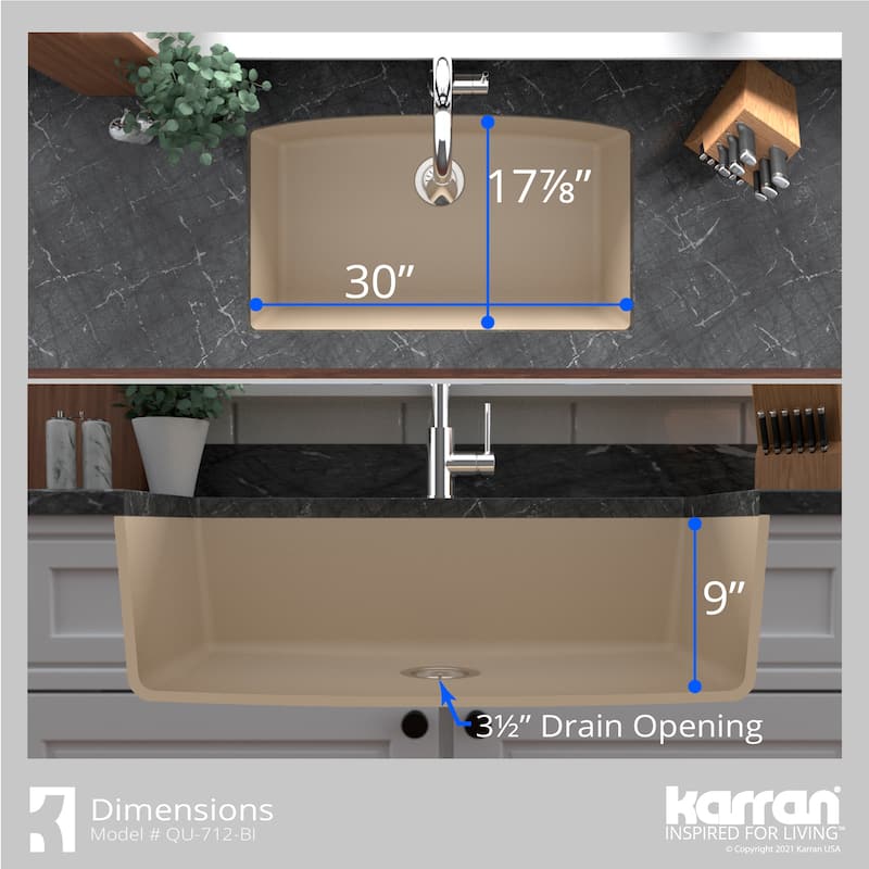 Karran Undermount Quartz 32 in. Single Bowl Kitchen Sink Kit
