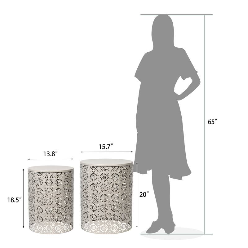 Adeco Set of 2 Round Metal Nesting Side End Tables Set - set of 2