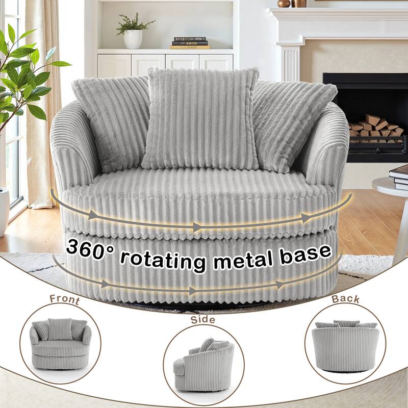 UIXE Oversize 43" Plush Corduroy Swivel Barrel Chair Comfy Accent Chair For Living Room