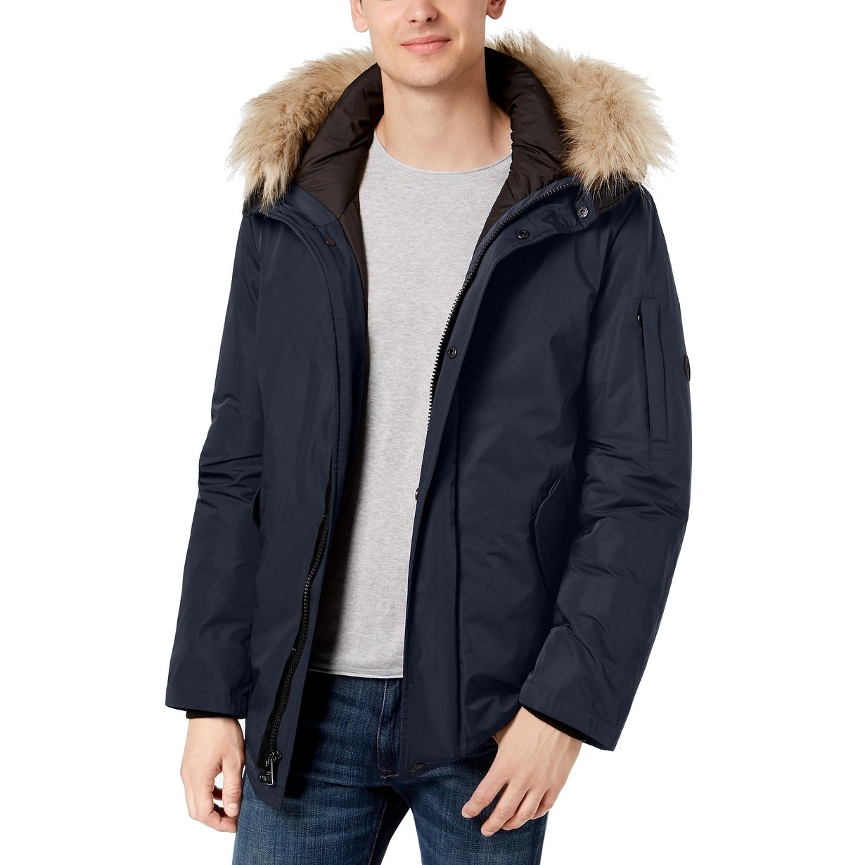 navy fur hooded jacket