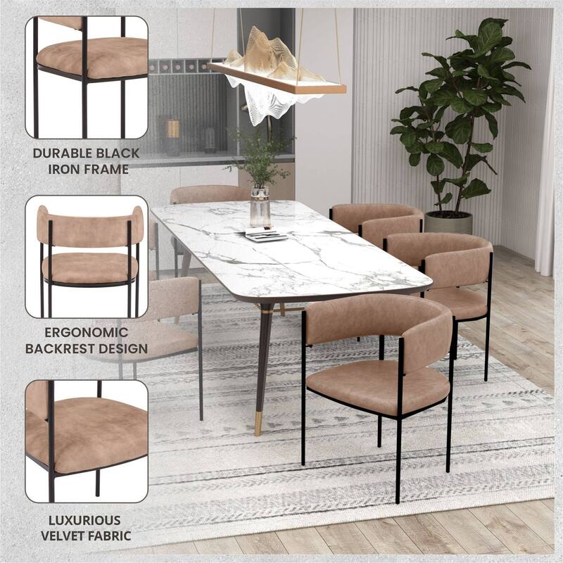 Dining Chair in Leather with Open-Back and Powder Coated Iron Legs Set of 2