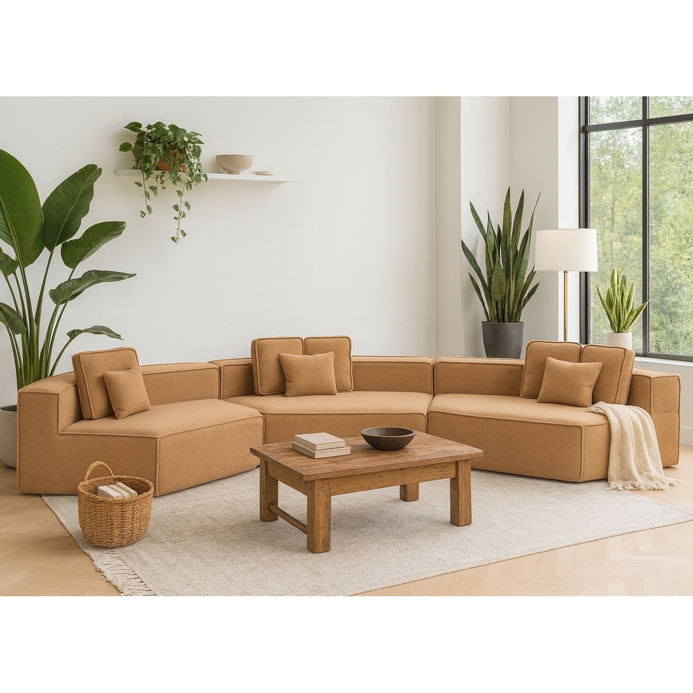 181"Extra Large Multi-Seat Modular Sofa with Teddy Sherpa Fabric,Includes 9 Soft Pillows