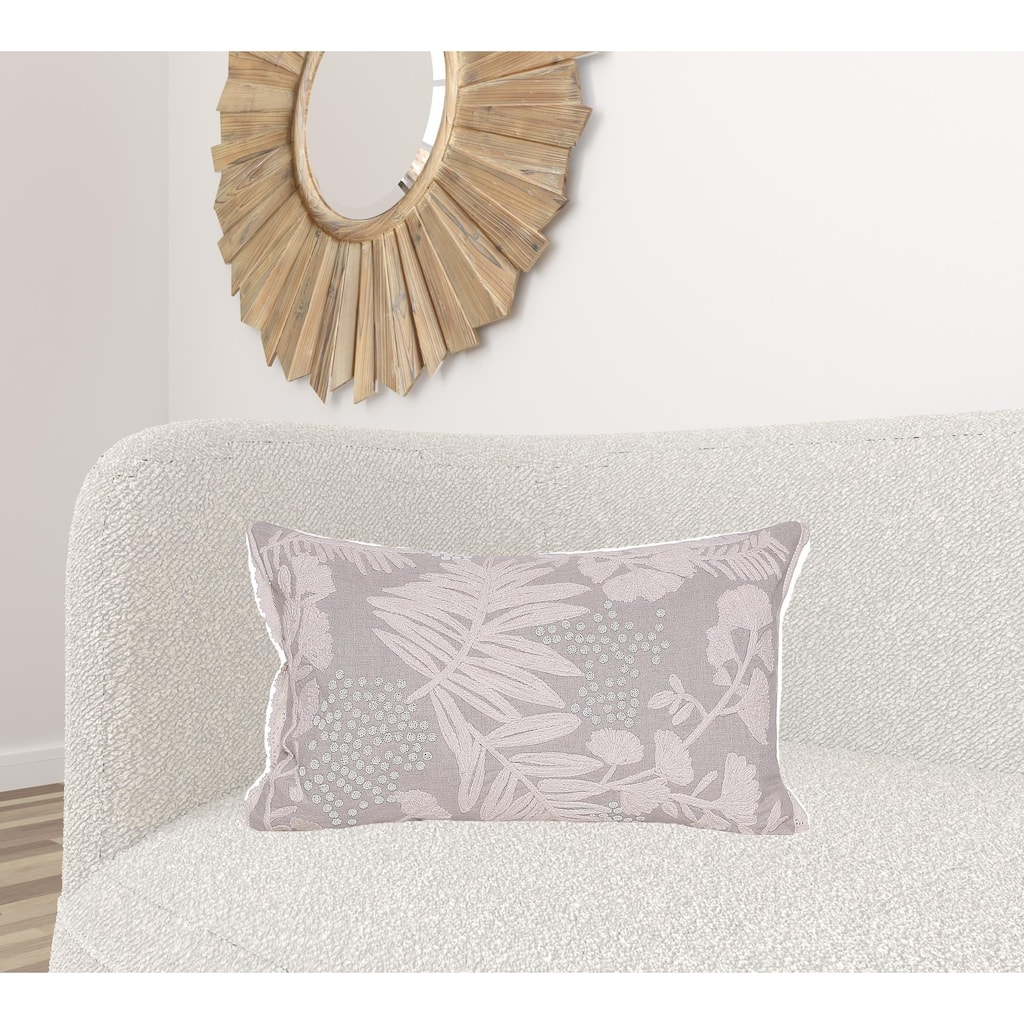 Natural and Ivory Throw Pillow with Embroidery