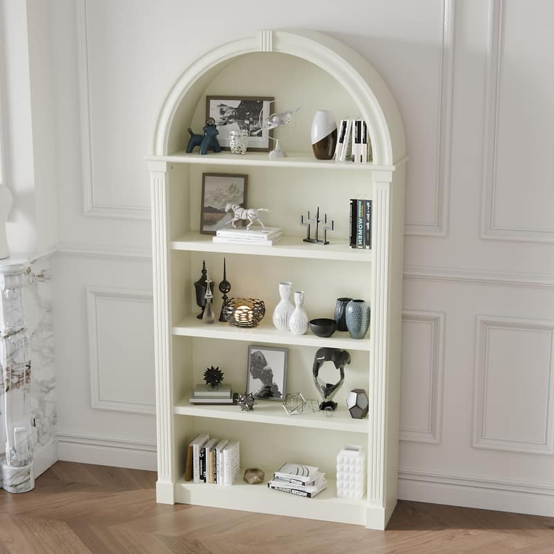 Cream-Yellow Display Cabinet,5-Tier Showcase Cabinet,Shelves Corner Standing Organizer,European Flair