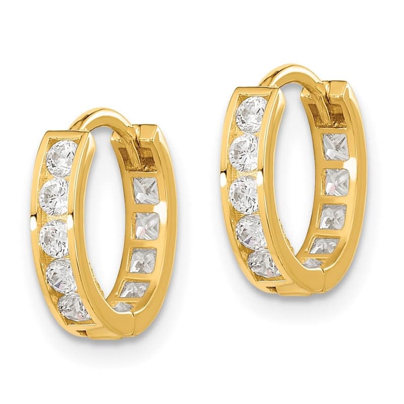 Curata 14k Yellow Gold Round 12.6mmSquare CZ Cubic Zirconia Reversible Hinged Hoop Earrings
