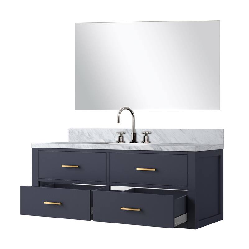 Castor Bath Vanity with Carrara Marble Top, Sink, Mirror and Faucet