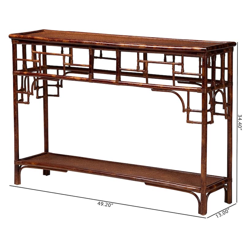 Sebalio Tortoise Natural Rattan Console Table with Shelf - Vintage Style Table for Entryway, Hallway or Coastal Living Space