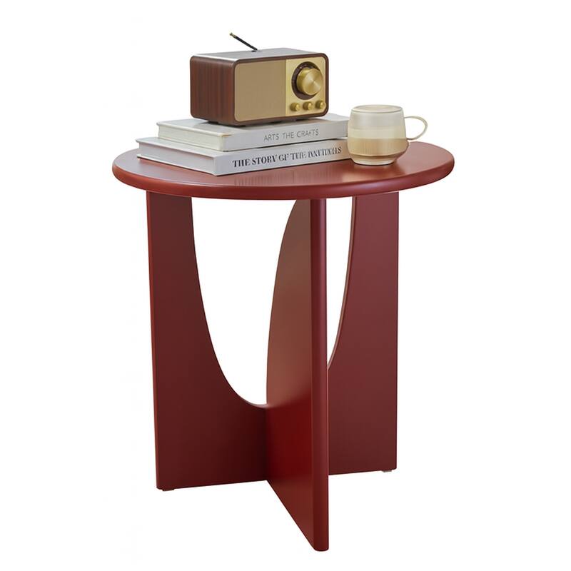 Theo Round Wood Side Table with Sculptural U-Shaped Base