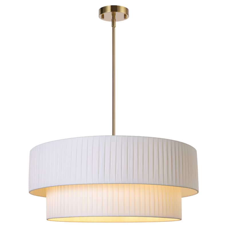 Modern 3-Light Drum Chandelier Fabric Shade Ceiling Hanging Pendant - 23.6" - Gold
