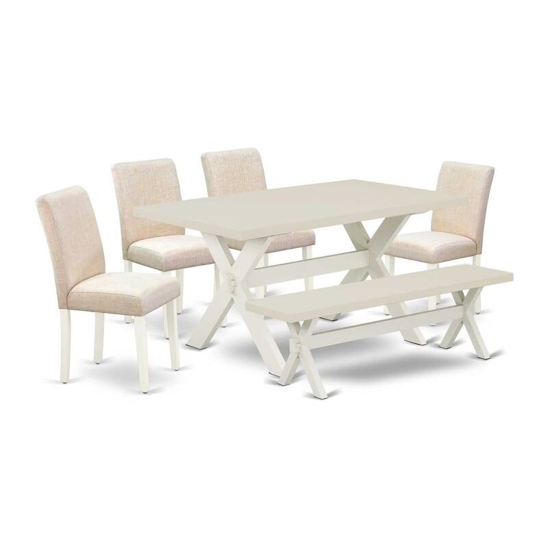 HomeStock 6-Pc Rectangle Natural Oak Finish Solid Wood Top Dining Table with 1-Bench, 4-Chairs
