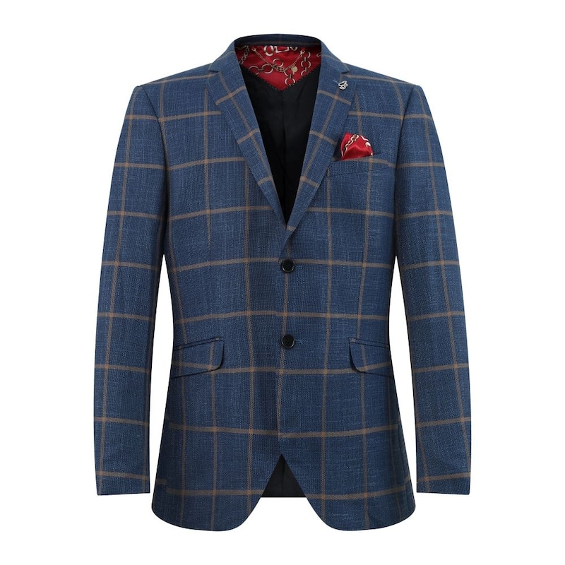 Elie Balleh Boys' Slim Fit Plaid Jacket - S/8 - Navy