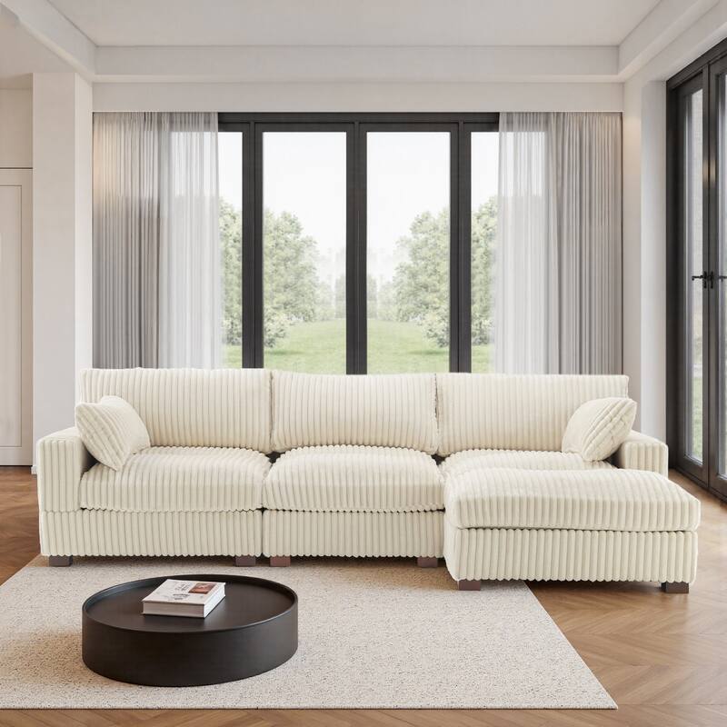 Upholstered Plush Flannel Modular Sectional Sofa with Pillows,Ajustable Headrest