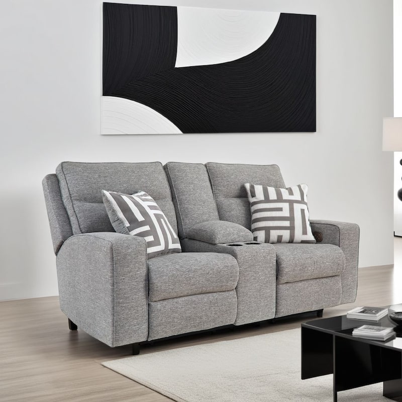Cloe Power Reclining Loveseat, Gray Performance Nuvella, 2 Pillows