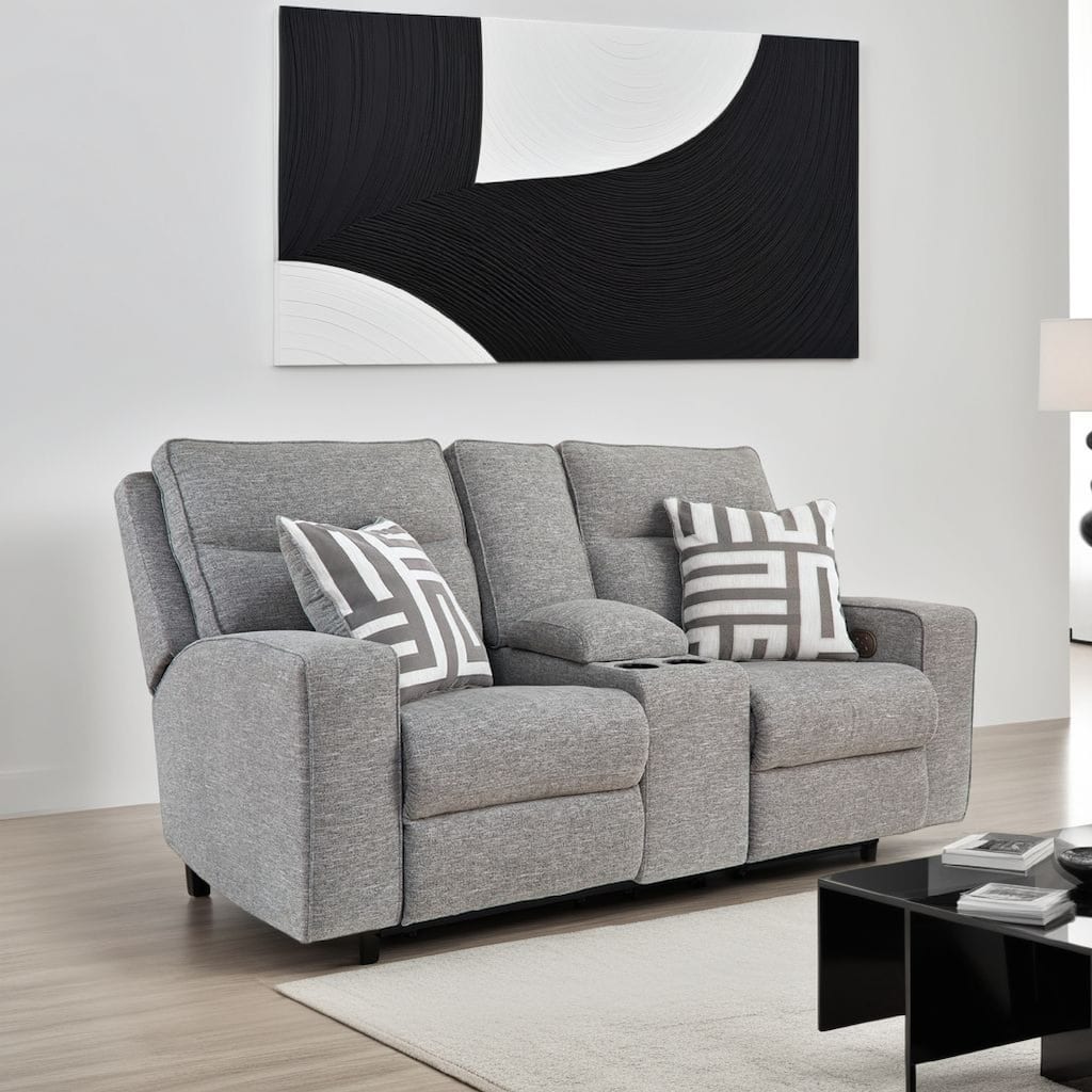 Cloe Power Reclining Loveseat, Gray Performance Nuvella, 2 Pillows