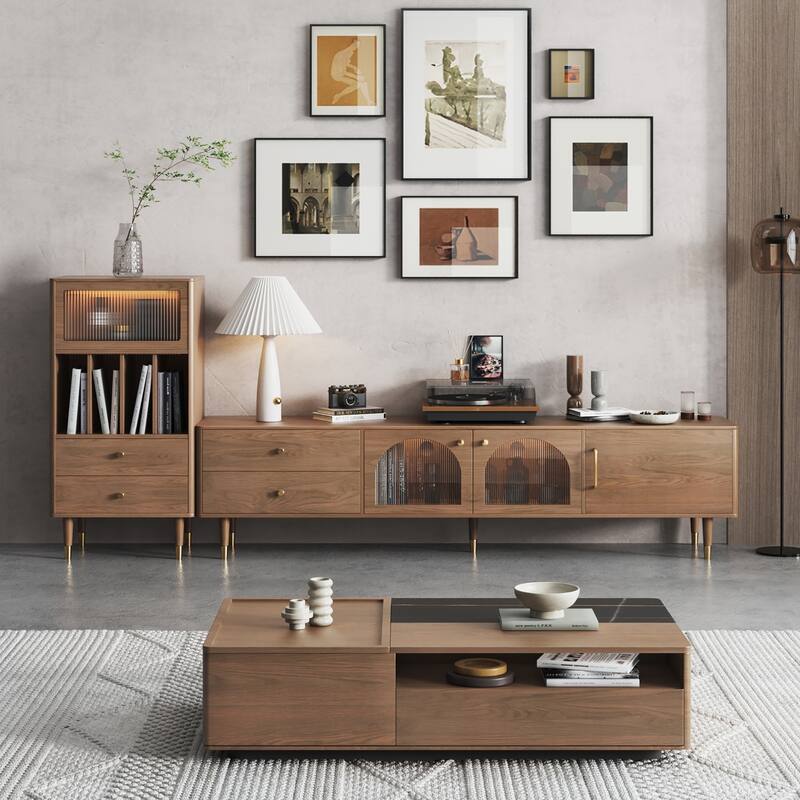 JASIWAY Modern TV Stand with Solid Wood Feet