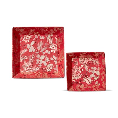 Sprig Catch All Tray Red Multi Paper Serving Tray for Holiday Decor 1.3 in H x 4 in L x 4 in W - Red Multi