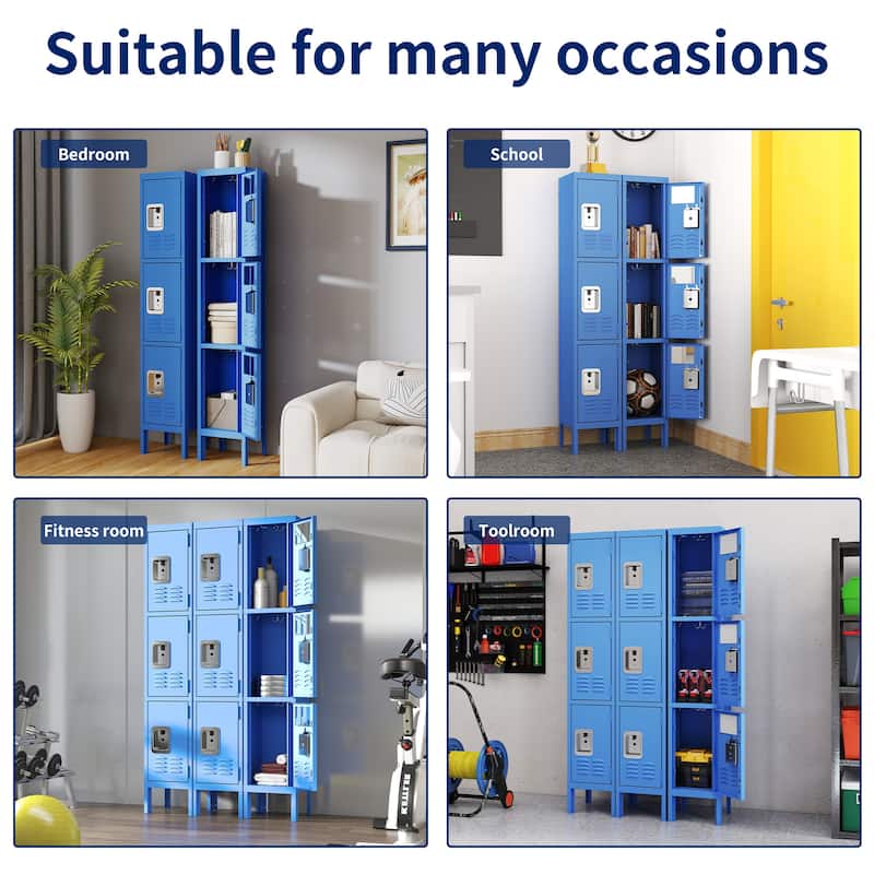 66"H Metal Lockers For Employees With 3 Door Storage Locker For Employees Gym School Home Office Garage-Assembly Required