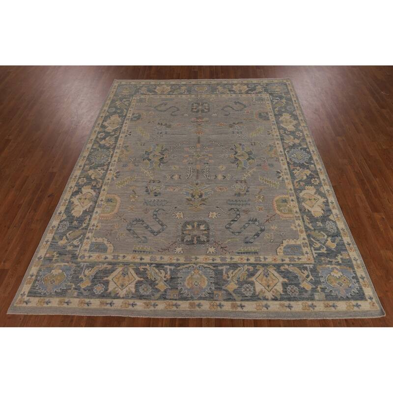 Oushak Turkish Area Rug Handmade Vegetable Dye Grey Wool Carpet - 8'0"x 10'1"