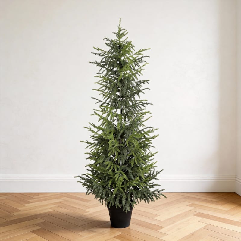 4" Artificial Real Touch Pine Tree in Black Plastic Pot, 1pc/set