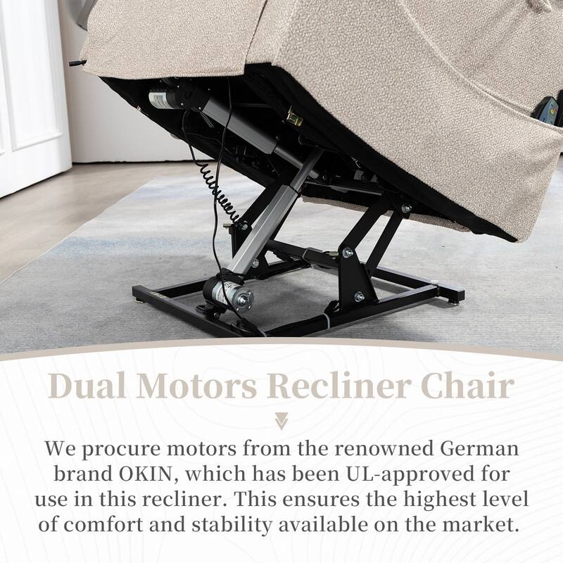 Deluxe Version Dual Motors Power Lift Recliner,Lay Flat 74.8 " Length,100% Polyester,Message/Heat,Eazy Assemble