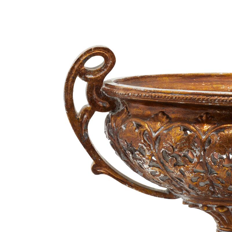 Gold Polystone Ornate Decorative Decorative Bowl with Handles