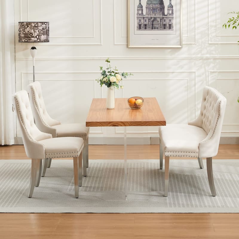 Roomfitters Upholstered Loveseat Bench with Nailhead Trim and Silver Legs, Modern High Back Settee for Dining Room