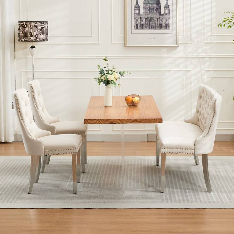 Velvet Double Dining Loveseat Bench, Kitchen & Dining Seating, 2-Seat Tufted Bench w/Handmade Buttons, Wing Back