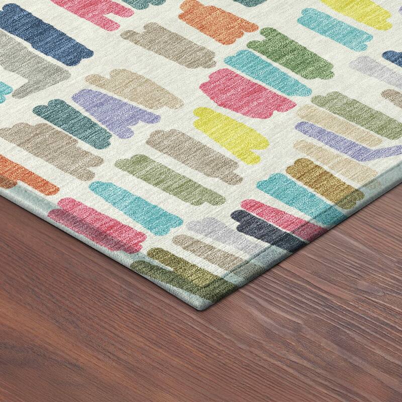 Machine Washable Indoor/ Outdoor Modern Mosaic Chantille Rug