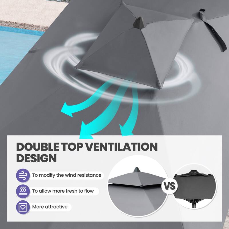 10 x 6.5 FT Double Top Patio Market Umbrella with Weighted Base with Wheels