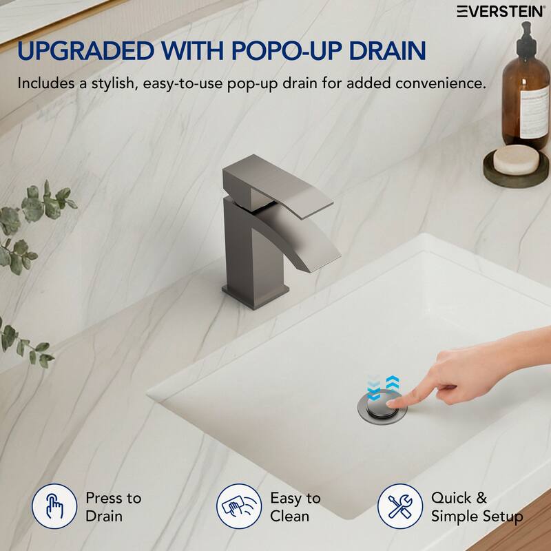Single Handle Single Hole Waterfall Bathroom Faucet with Pop‑Up Drain