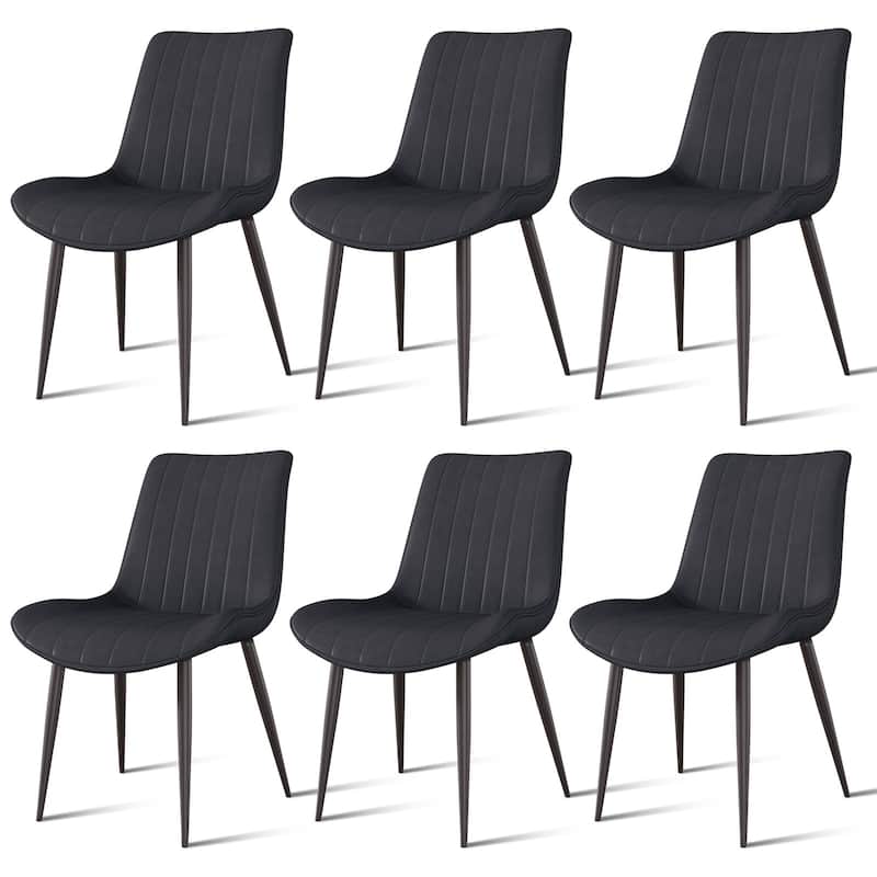 PU Leather Dining Chair with Metal Legs, Wave Pattern Upholstered Armless Chair Set of 6 for Kitchen, Living - Black