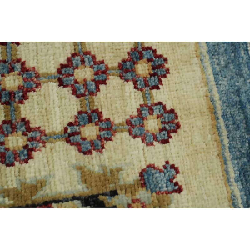 All-Over Floral Blue Oushak Vegetable Dye Area Rug, Floral Geometric Carpet - 11' 7'' X 8' 9''