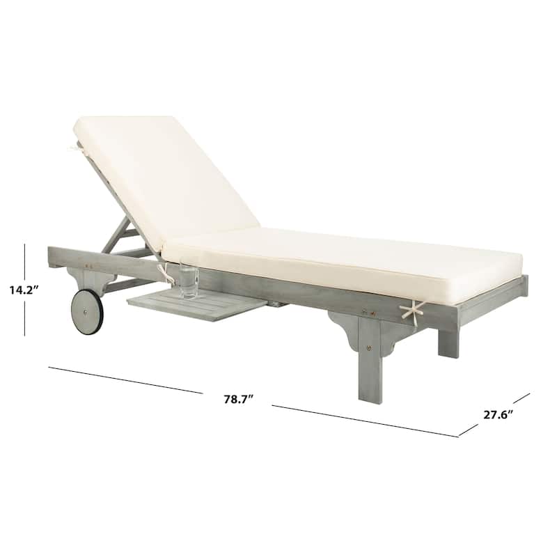 SAFAVIEH Outdoor Aubrie Adjustable Chaise Lounge Chair with Wheel.