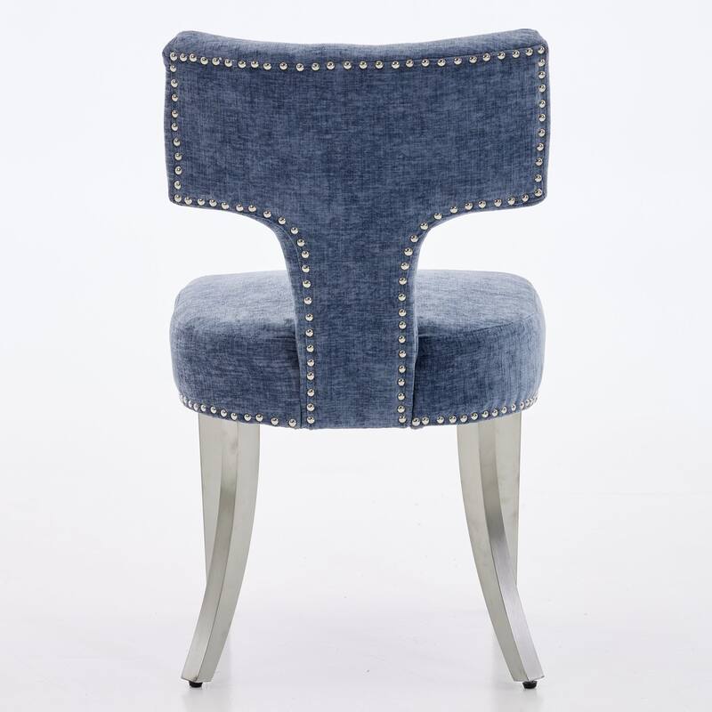 GDF Studio - Mid-Century Chenille Upholstered Dining Chairs with Curved Back & Golden Stainless Steel Legs, Set of 2