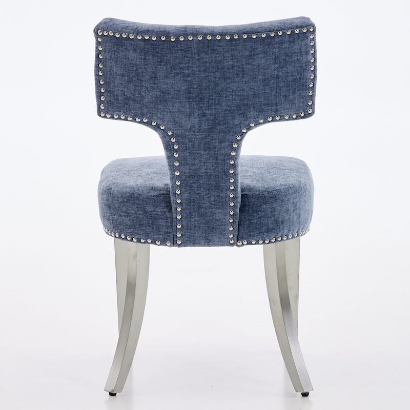 Mid Century Modern Dining Chairs Set of 2,Farmhouse Chenille Fabric Upholstered Accent Chair Curved Backrest