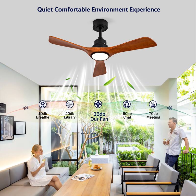 42 Inch Ceiling Fans With Lights and 3 Solide Wood Blades, 6 Speed Remote,Reversible DC Motor, Ceiling Fan with Remote