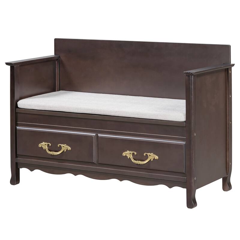 Shoe Bench with Removable Cushion,Hidden Storage and Back