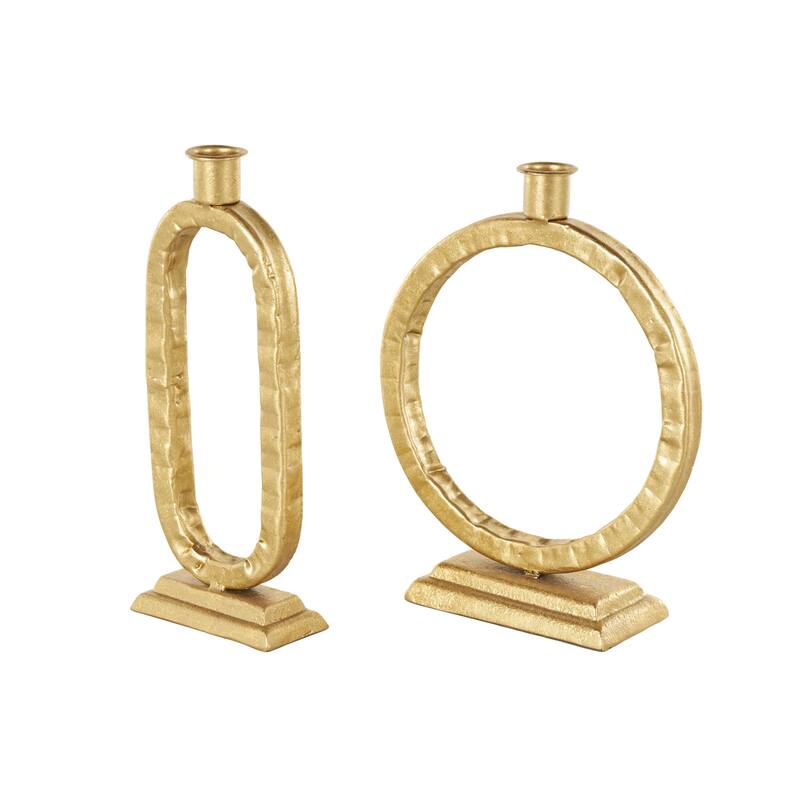 Gold Metal Tapered Decorative Candle Holder with Rectangle Base (Set of 2) - 2"W x 4"L x 10"H