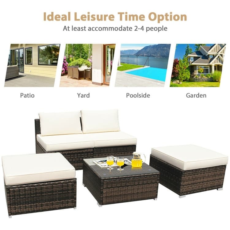 5 Pieces Wicker Lounge Chair Set with Washable Zippered Cushions - 26" x 26" x 13.5" (L x W x H)