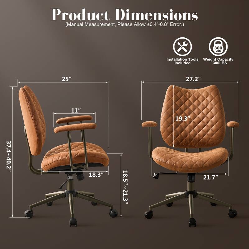 HOOOWOOO Mid-Century Leather Ergonomic Office Chair Adjustable Swivel Task Chair