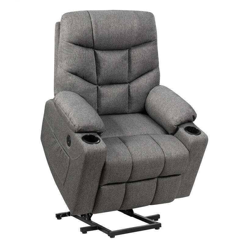 Gymax Power Lift Massage Recliner Fabric Sofa Chair w/ Remote Control - See Details