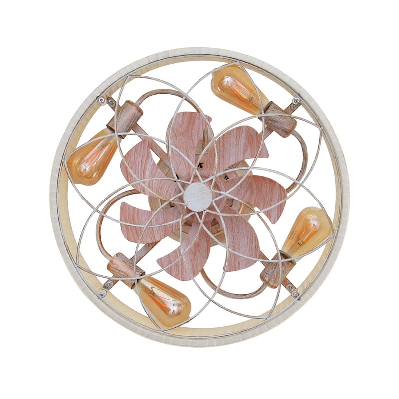 20" Farmhouse Fabric Matte White Bladeless Flush Mount Ceiling Fan With Light and Remote