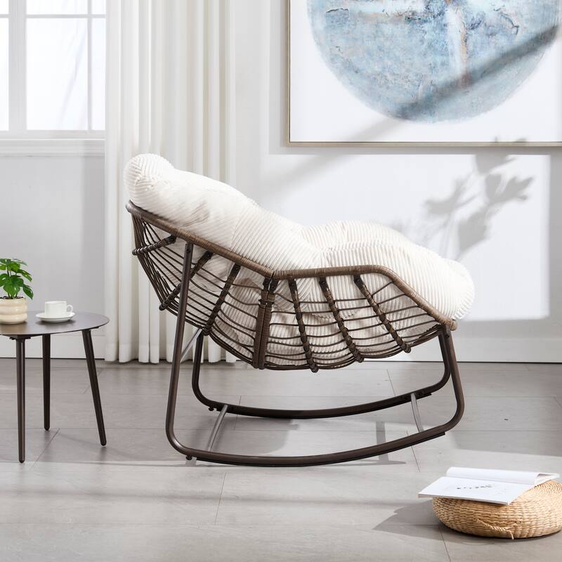 Outdoor Rattan Rocking Chair (Excluding the table) - White
